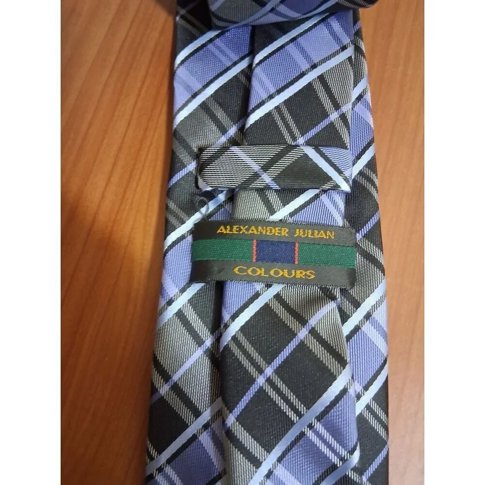 Alexander Julian Colours Tie Plaid Stripe Business Casual Blue Black Mens 61